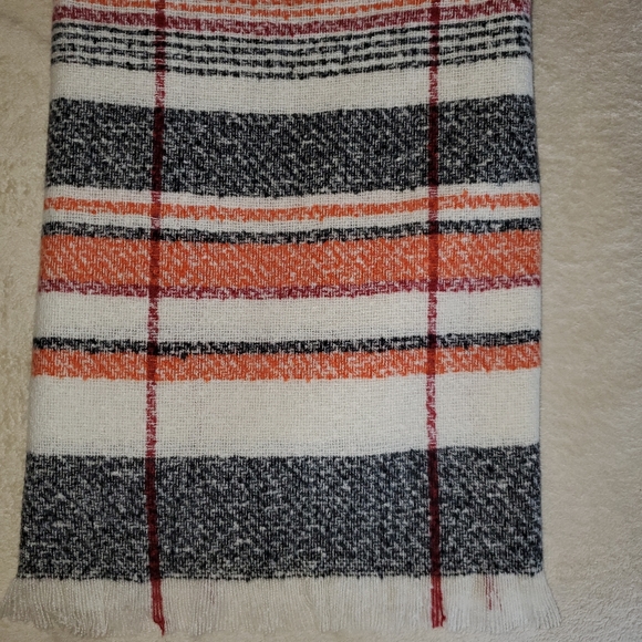 Accessories - Plaid Scarf Tan Black Orange Burgundy 70 x 25